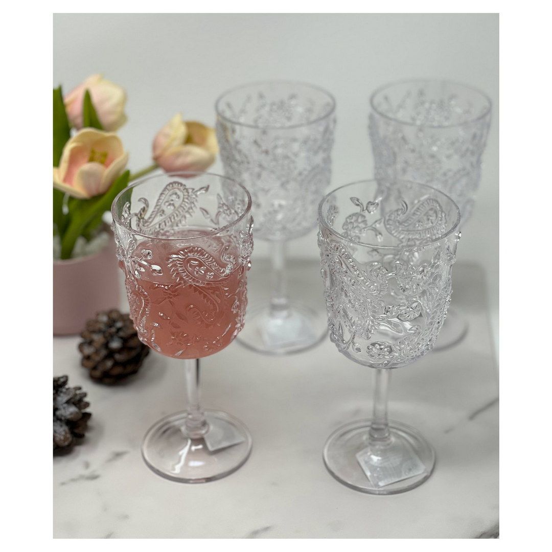Paisley Plastic Wine Glasses Set of 4 (13oz), BPA Free Acrylic Wine Glass Set, Unbreakable Red Wine Glasses, White Wine  image 2