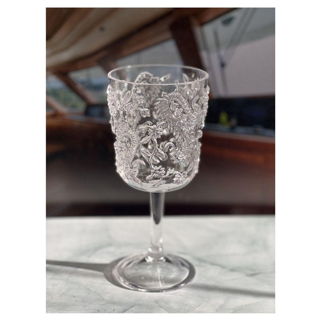 Paisley Plastic Wine Glasses Set of 4 (13oz), BPA Free Acrylic Wine Glass Set, Unbreakable Red Wine Glasses, White Wine  image 5