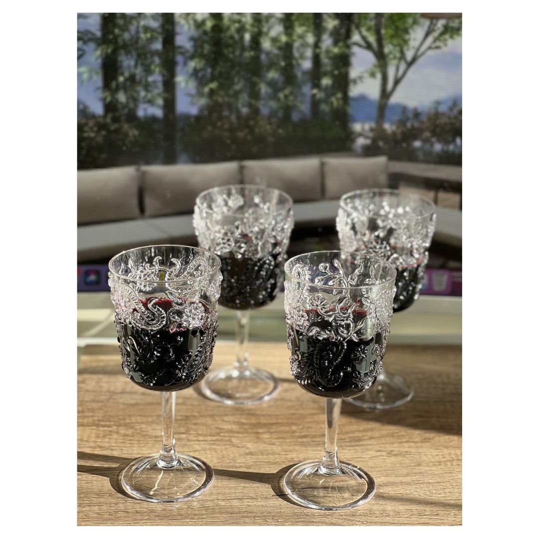 Paisley Plastic Wine Glasses Set of 4 (13oz), BPA Free Acrylic Wine Glass Set, Unbreakable Red Wine Glasses, White Wine  image 3