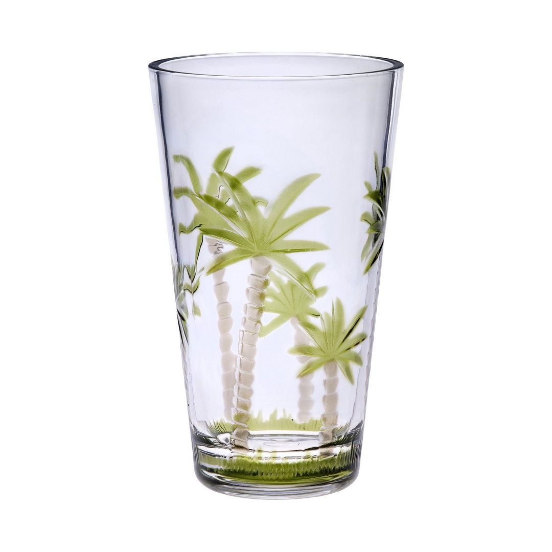 Palm Tree Design Acrylic Glasses Drinking Set of 4 Hi Ball (20oz), Plastic Drinking Glasses, BPA Free Cocktail Glasses,  image 1