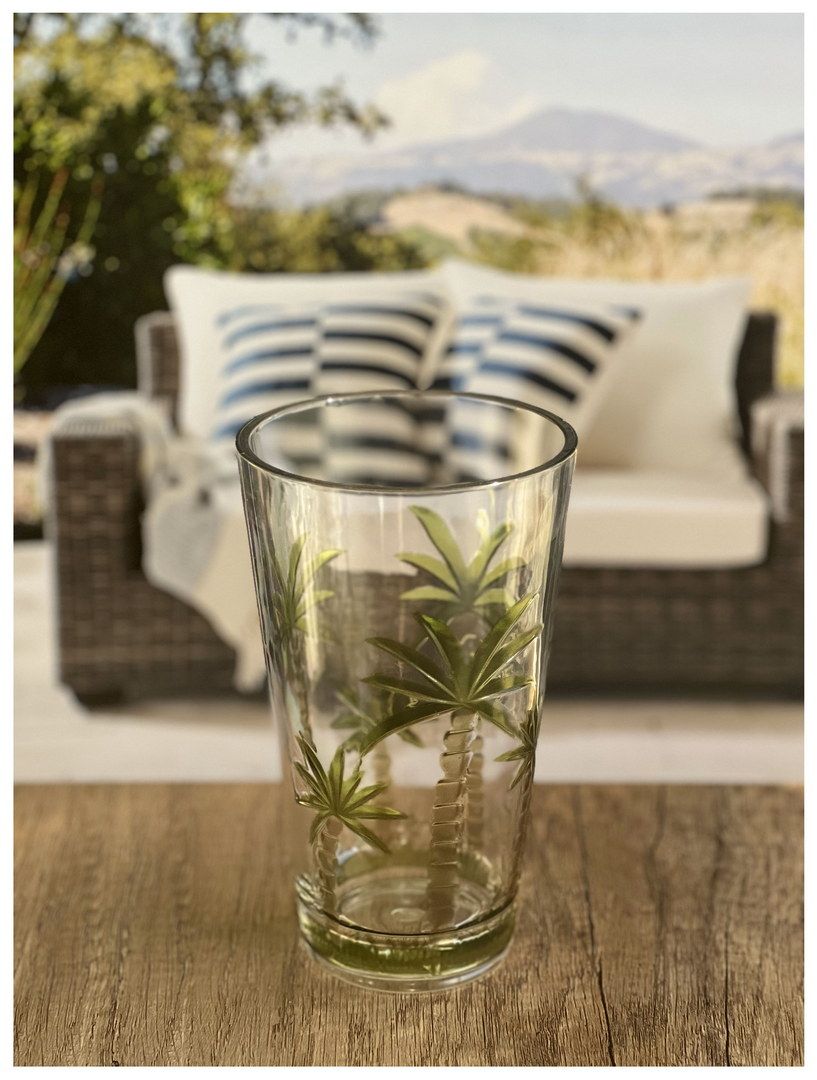 Palm Tree Design Acrylic Glasses Drinking Set of 4 Hi Ball (20oz), Plastic Drinking Glasses, BPA Free Cocktail Glasses,  image 3
