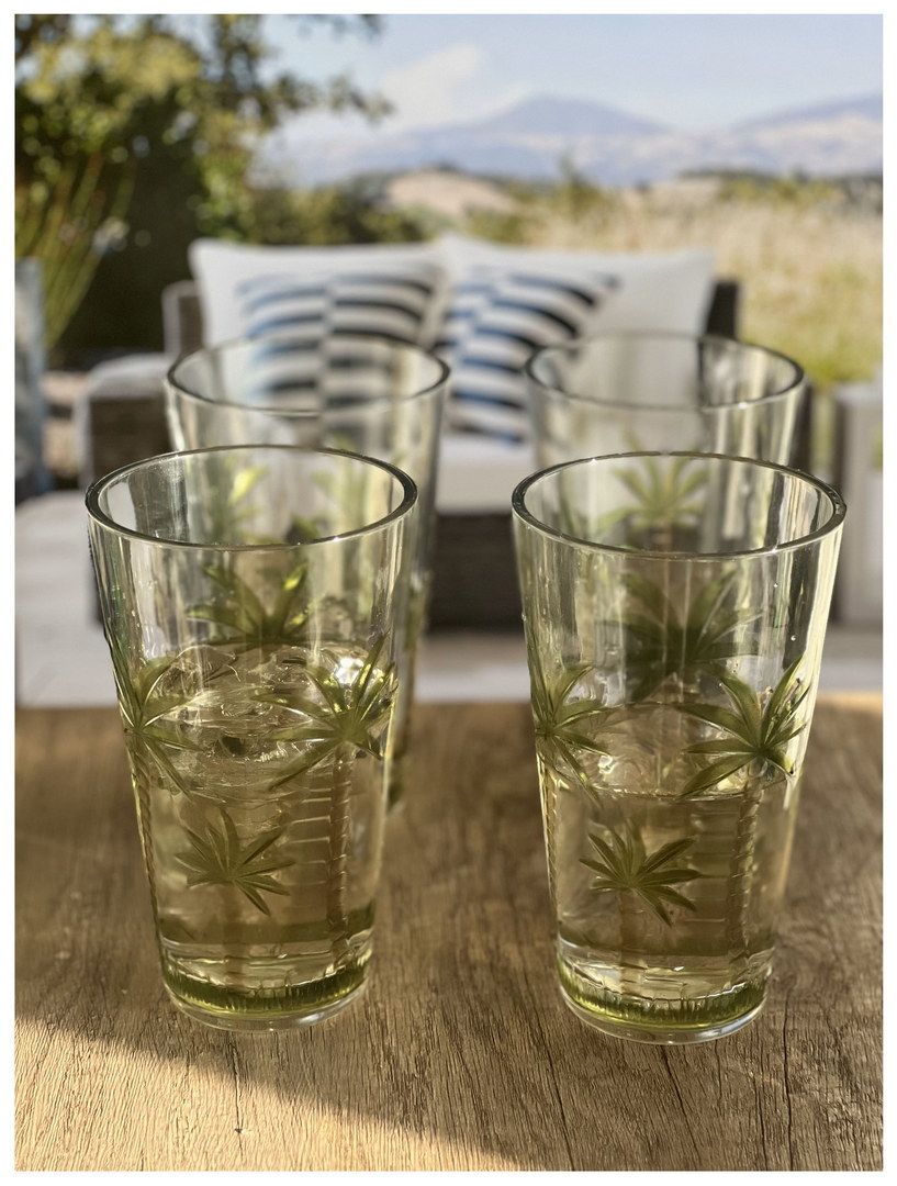 Palm Tree Design Acrylic Glasses Drinking Set of 4 Hi Ball (20oz), Plastic Drinking Glasses, BPA Free Cocktail Glasses,  image 4