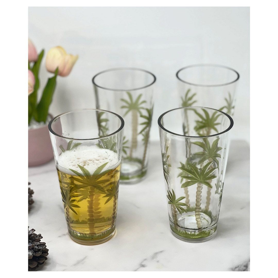Palm Tree Design Acrylic Glasses Drinking Set of 4 Hi Ball (20oz), Plastic Drinking Glasses, BPA Free Cocktail Glasses,  image 2