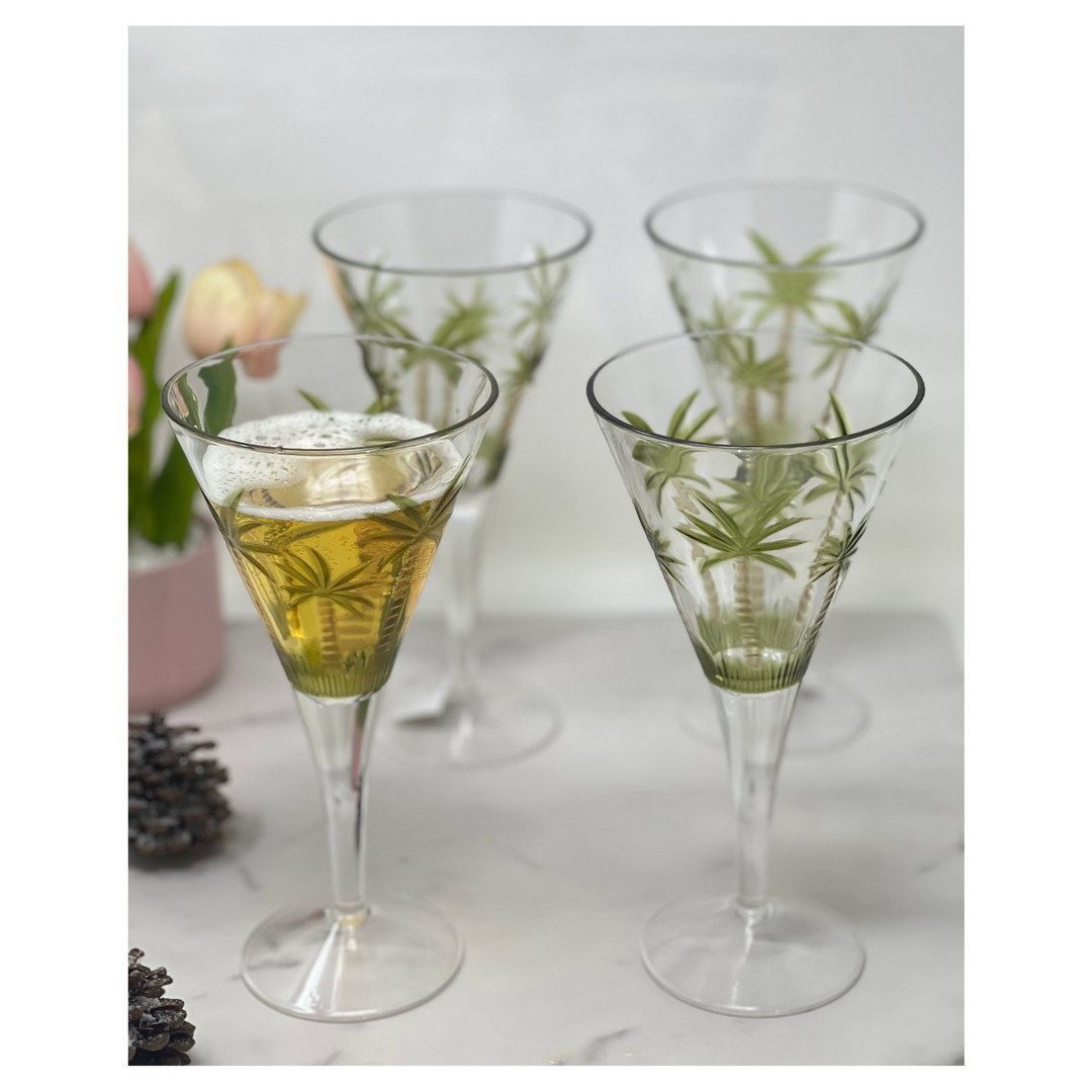 Palm Tree V Shaped Plastic Wine Glasses Set of 4 (14oz), BPA Free Acrylic Wine Glass Set, Unbreakable Red Wine Glasses,  image 2
