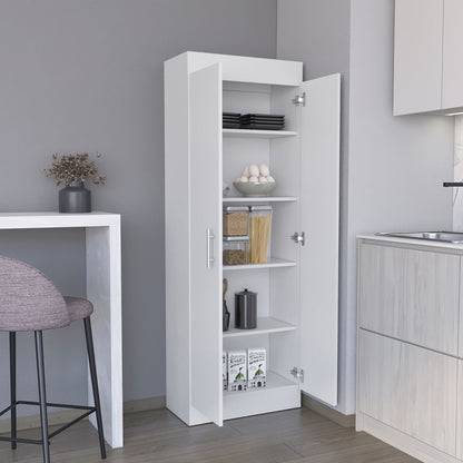 Pantry Cabinet 67" H, 5 Internal Shelves, Two Doors, White image 3