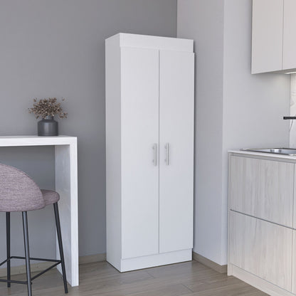 Pantry Cabinet 67" H, 5 Internal Shelves, Two Doors, White image 1