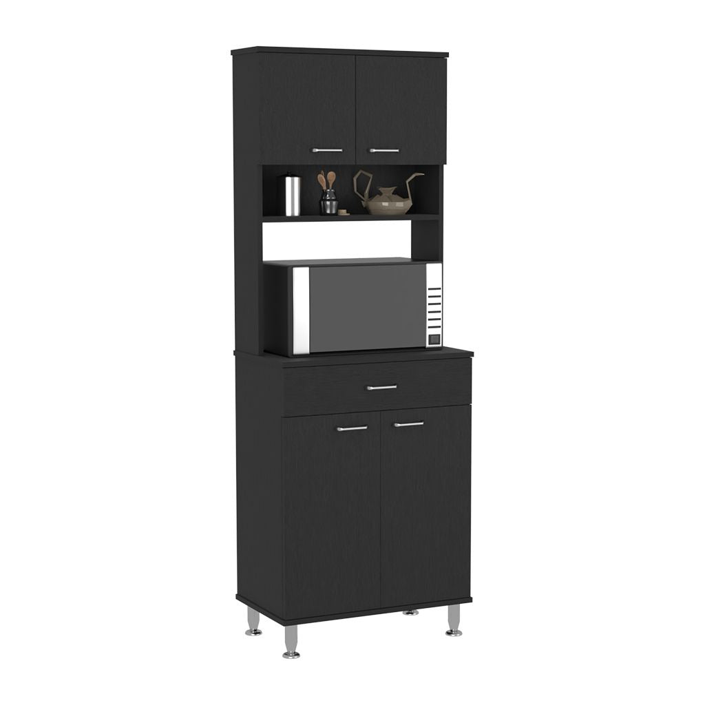 Pantry Cabinet 67" H, Four Doors, One Drawer, Three Internal Shelves, 2 External Storage Shelves, Microwave Storage Opti image 5