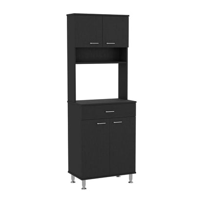 Pantry Cabinet 67" H, Four Doors, One Drawer, Three Internal Shelves, 2 External Storage Shelves, Microwave Storage Opti image 3