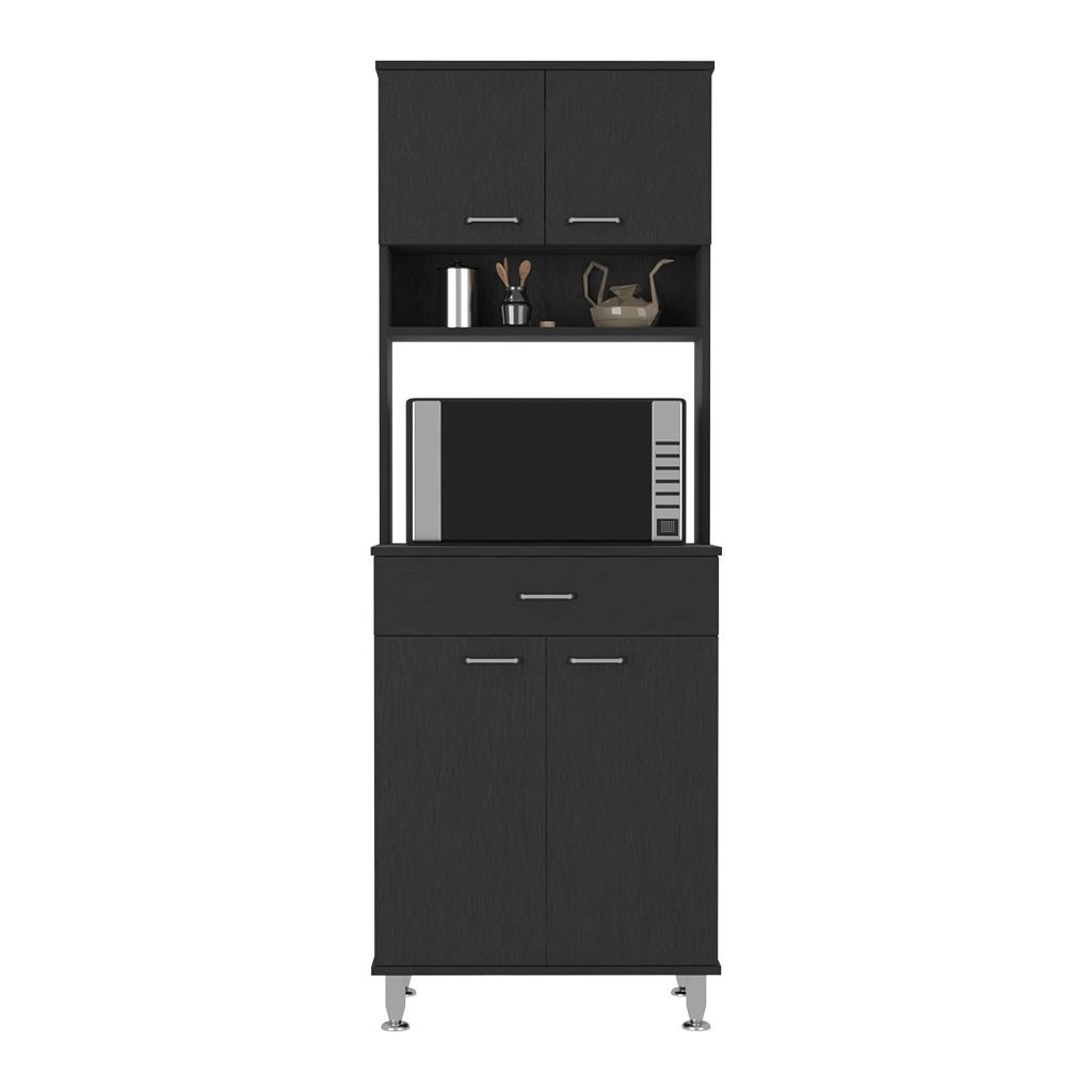 Pantry Cabinet 67" H, Four Doors, One Drawer, Three Internal Shelves, 2 External Storage Shelves, Microwave Storage Opti image 7