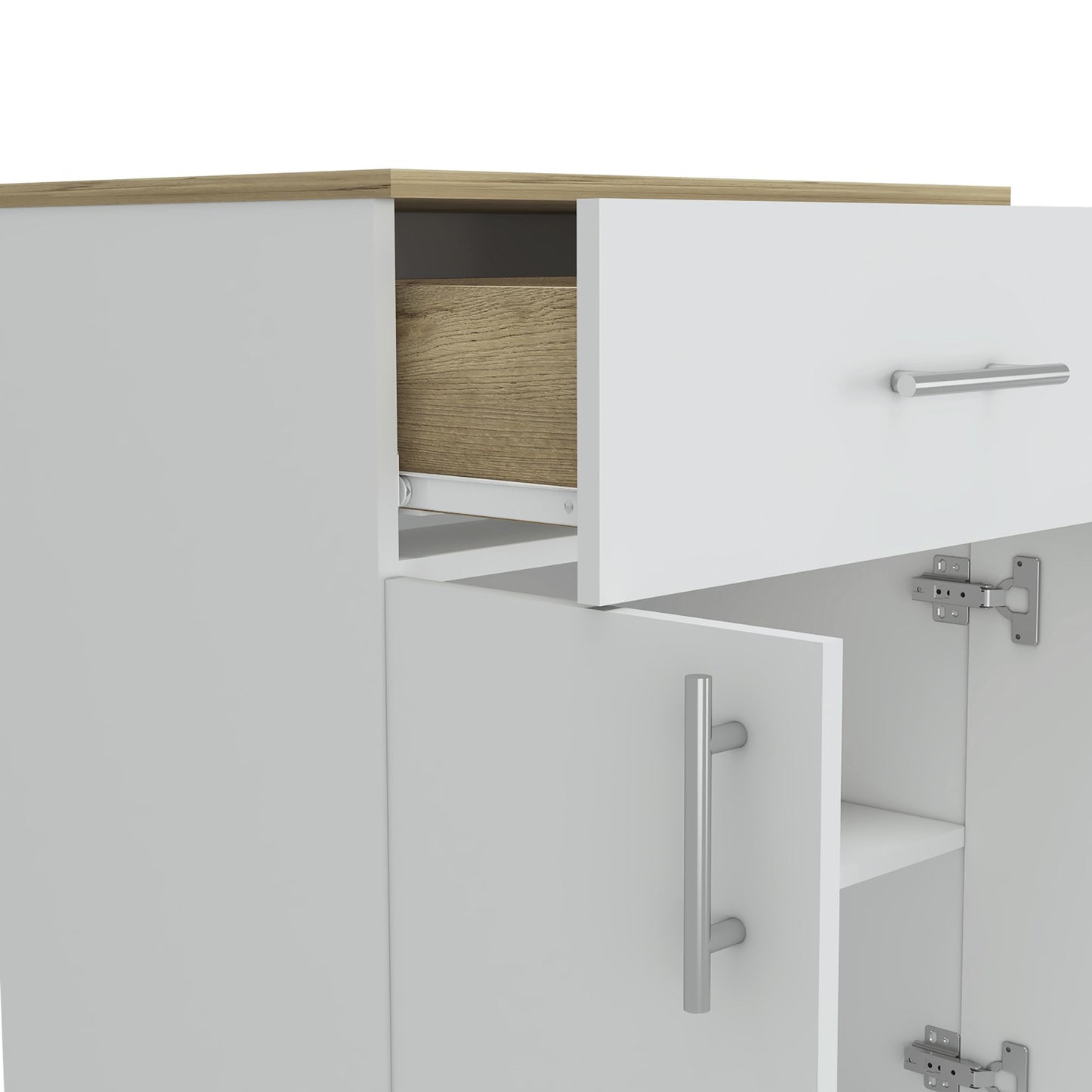 Pantry Organizer Cabinet 33" H, One Drawer, Two Interior Shelves, Two Doors, White/Light Oak image 5