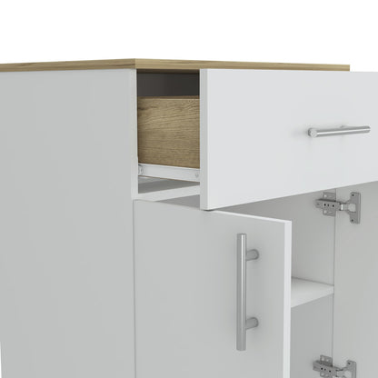 Pantry Organizer Cabinet 33" H, One Drawer, Two Interior Shelves, Two Doors, White/Light Oak image 5
