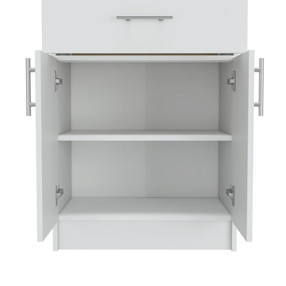 Pantry Organizer Cabinet 33" H, One Drawer, Two Interior Shelves, Two Doors, White/Light Oak image 6