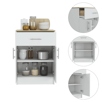 Pantry Organizer Cabinet 33" H, One Drawer, Two Interior Shelves, Two Doors, White/Light Oak image 4