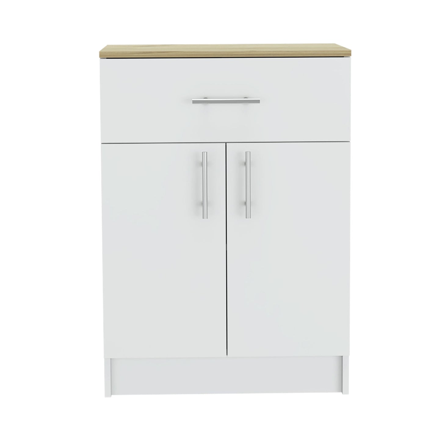 Pantry Organizer Cabinet 33" H, One Drawer, Two Interior Shelves, Two Doors, White/Light Oak image 3
