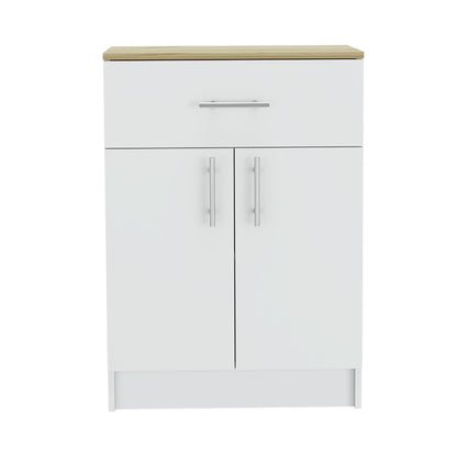 Pantry Organizer Cabinet 33" H, One Drawer, Two Interior Shelves, Two Doors, White/Light Oak image 3
