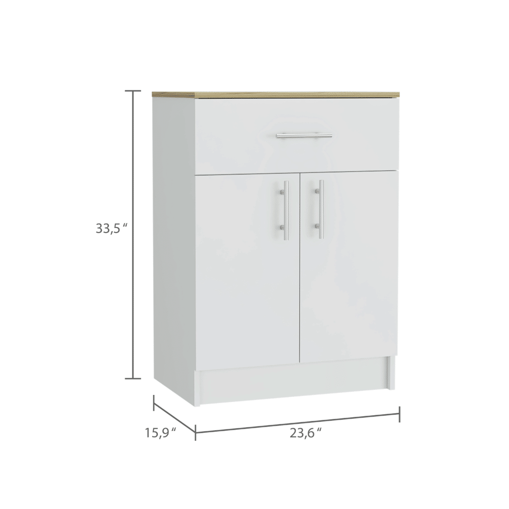 Pantry Organizer Cabinet 33" H, One Drawer, Two Interior Shelves, Two Doors, White/Light Oak image 7