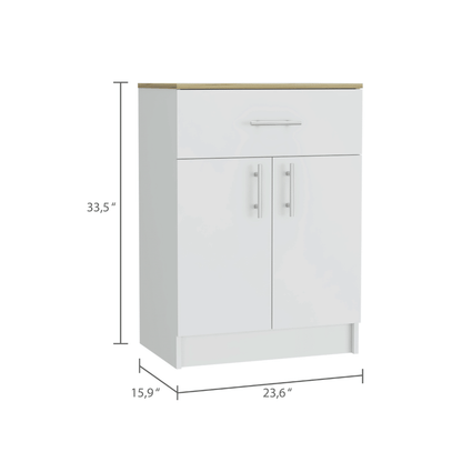 Pantry Organizer Cabinet 33" H, One Drawer, Two Interior Shelves, Two Doors, White/Light Oak image 7