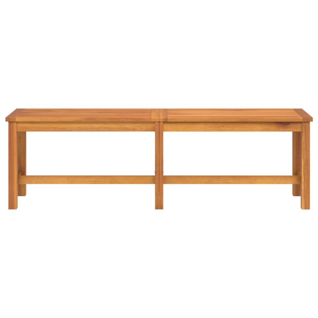 Patio bench with acacia wood grain detail and dimensions