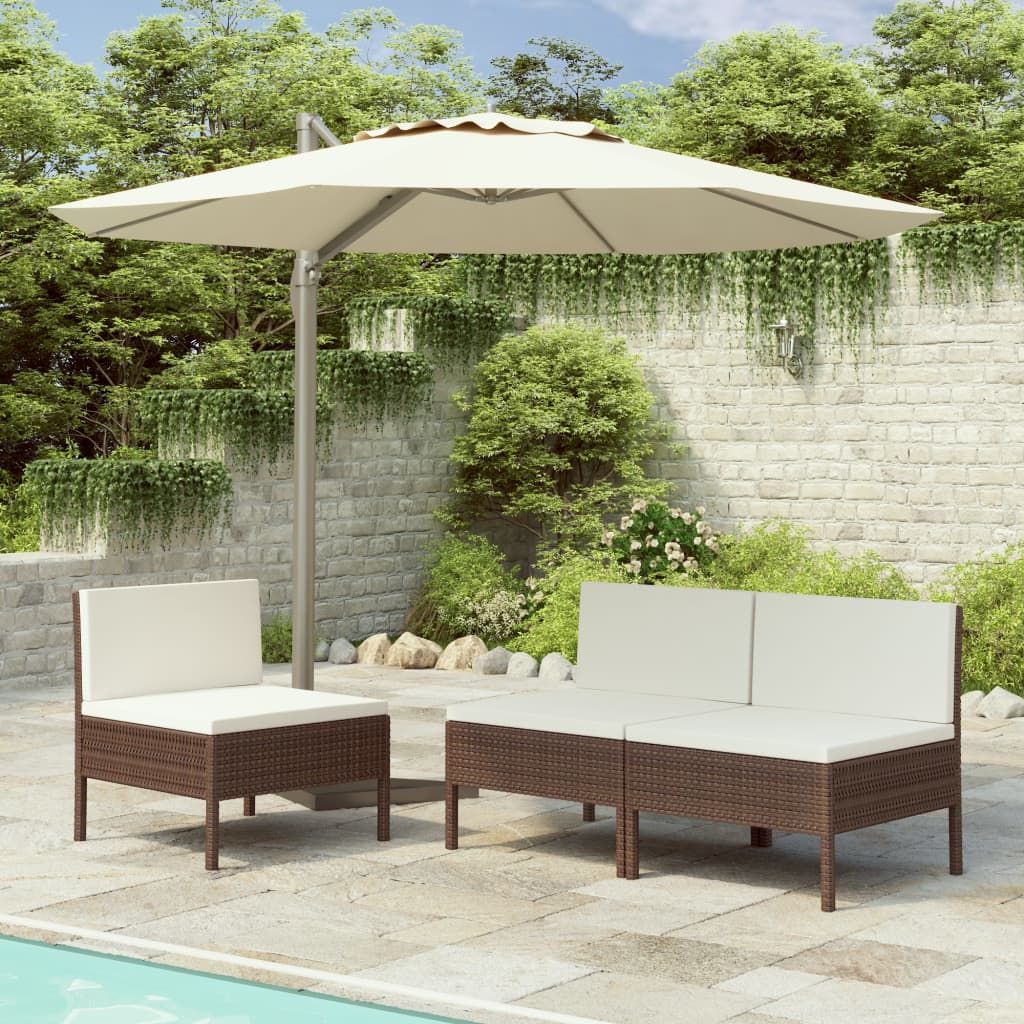 Patio Chairs 3 pcs with Cushions Poly Rattan Brown image 1