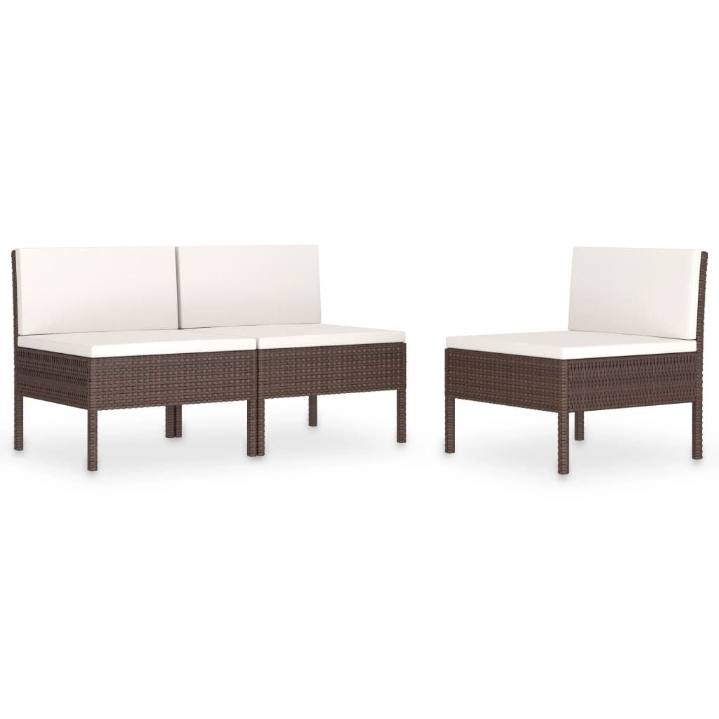 Patio Chairs 3 pcs with Cushions Poly Rattan Brown image 2