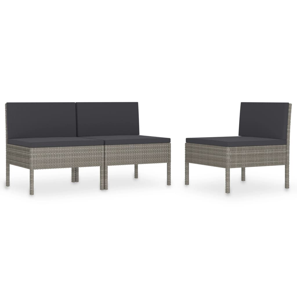 Patio Chairs 3 pcs with Cushions Poly Rattan Gray image 2