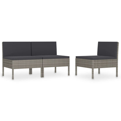 Patio Chairs 3 pcs with Cushions Poly Rattan Gray image 2