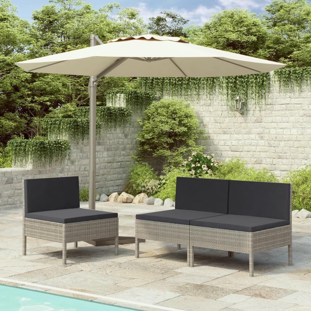 Patio Chairs 3 pcs with Cushions Poly Rattan Gray image 1
