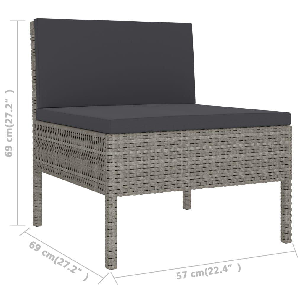 Patio Chairs 3 pcs with Cushions Poly Rattan Gray image 6