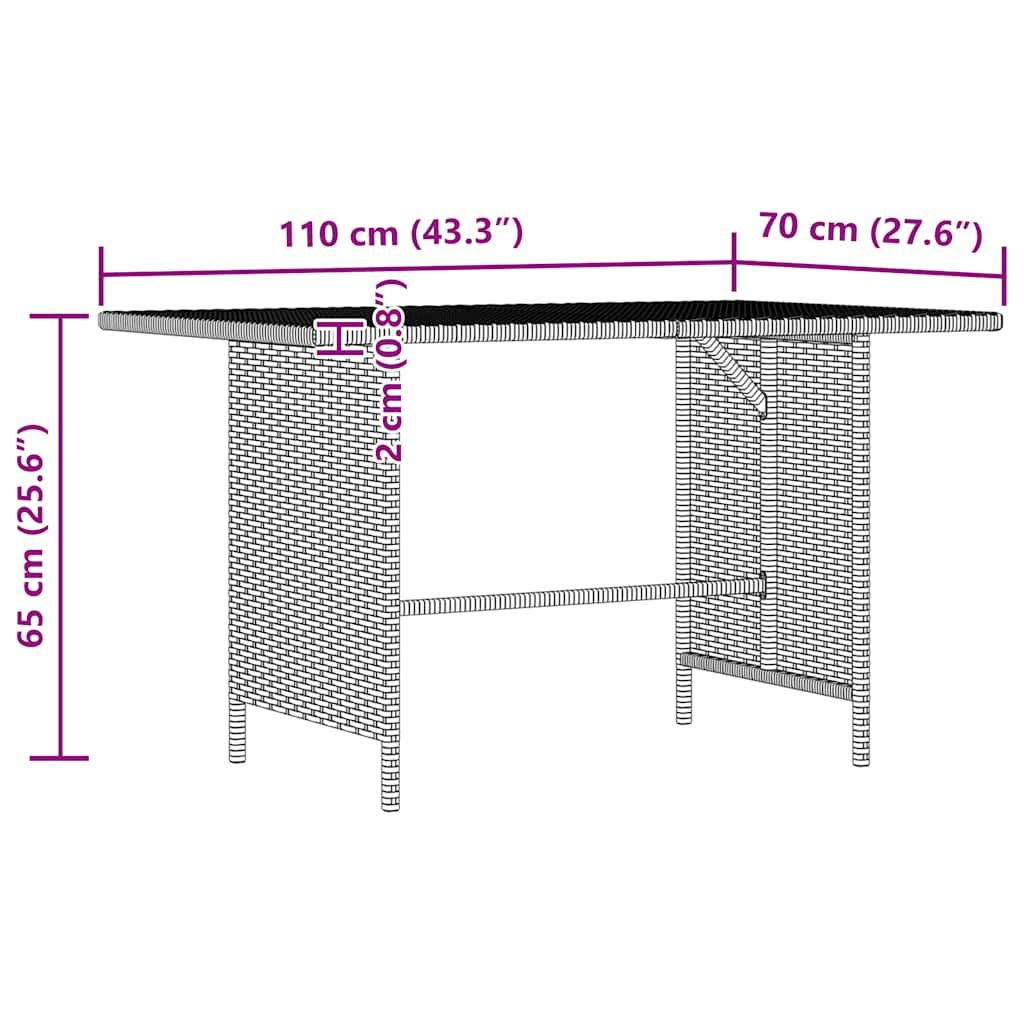 Patio Dining Table Gray 43.3"x27.6"x25.6" Poly Rattan image 8