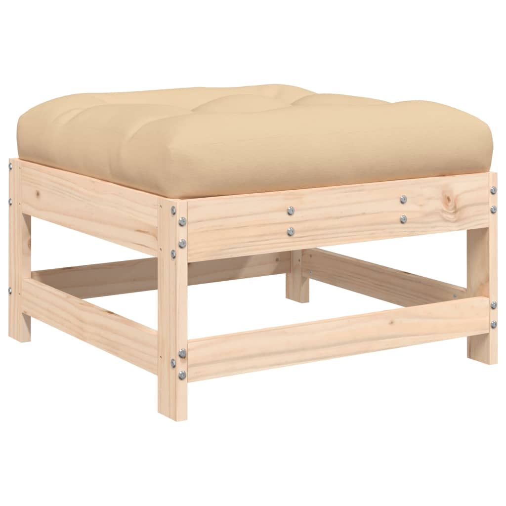 Patio Footstool with Cushion Solid Wood Pine image 2