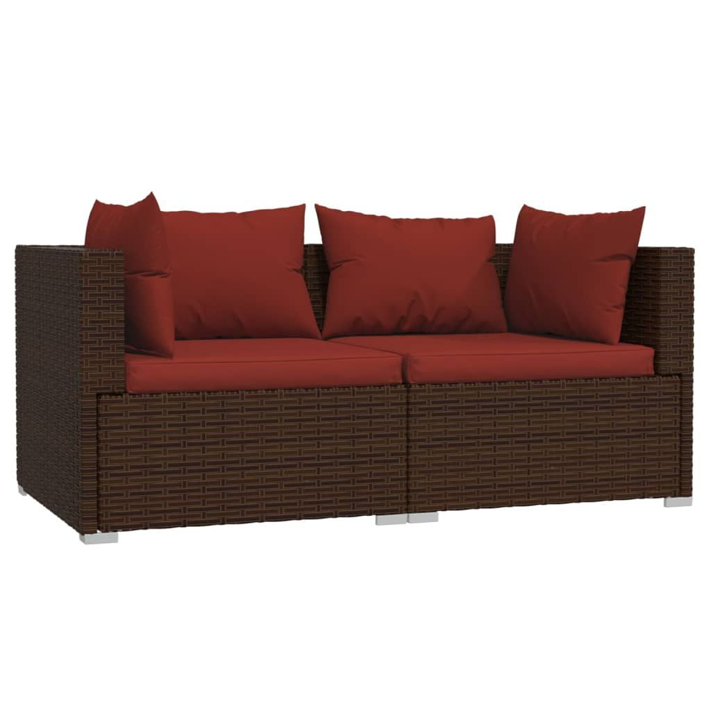 Patio Furniture Set 3 Piece with Cushions Brown Poly Rattan image 3