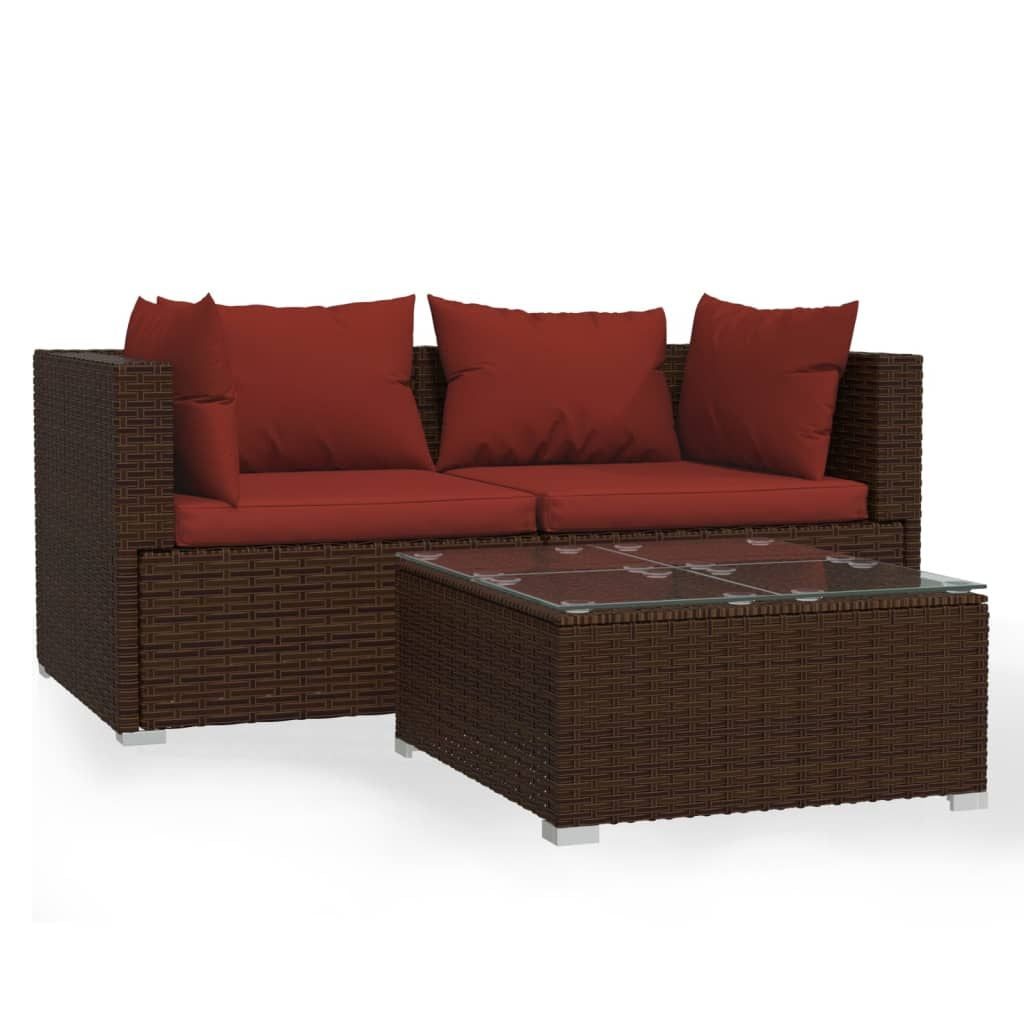 Patio Furniture Set 3 Piece with Cushions Brown Poly Rattan image 2