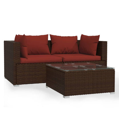 Patio Furniture Set 3 Piece with Cushions Brown Poly Rattan image 2