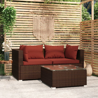 Patio Furniture Set 3 Piece with Cushions Brown Poly Rattan image 1