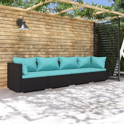 Patio Furniture Set 4 Piece with Cushions Poly Rattan Black image 1