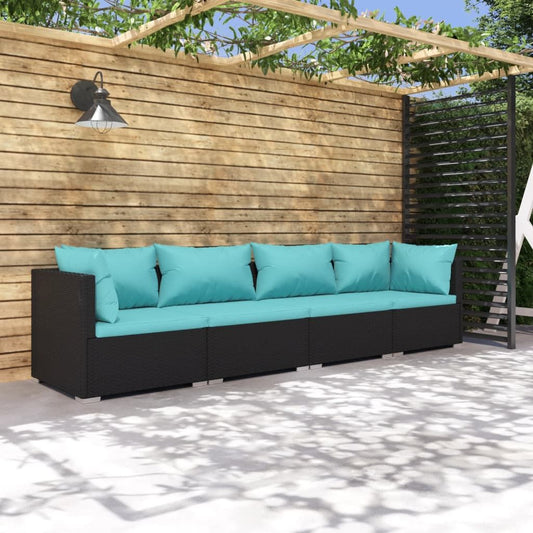 Patio Furniture Set 4 Piece with Cushions Poly Rattan Black image 1