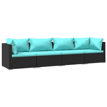 Patio Furniture Set 4 Piece with Cushions Poly Rattan Black image 2
