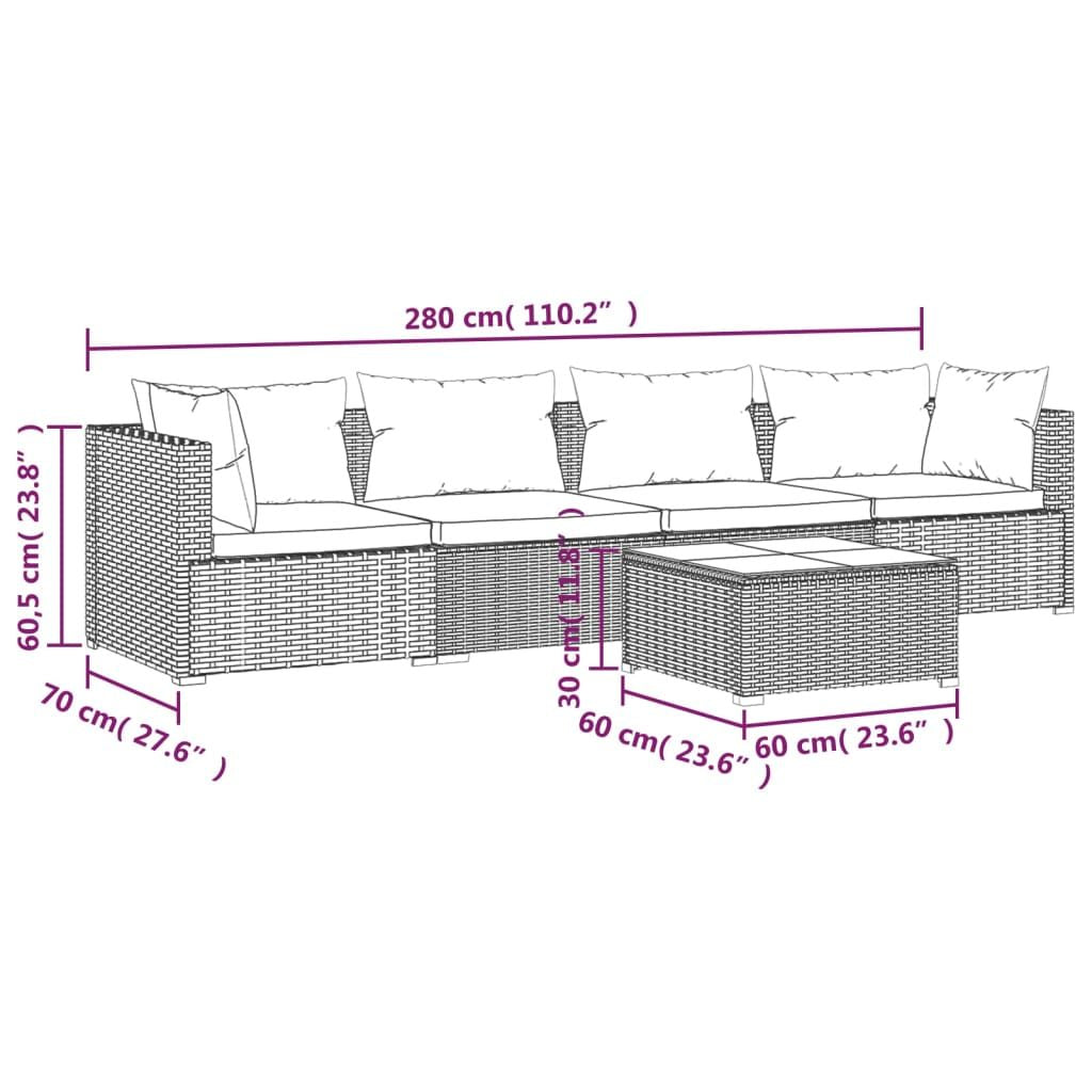 Patio Furniture Set 5 Piece with Cushions Poly Rattan Brown image 9