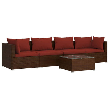 Patio Furniture Set 5 Piece with Cushions Poly Rattan Brown image 2