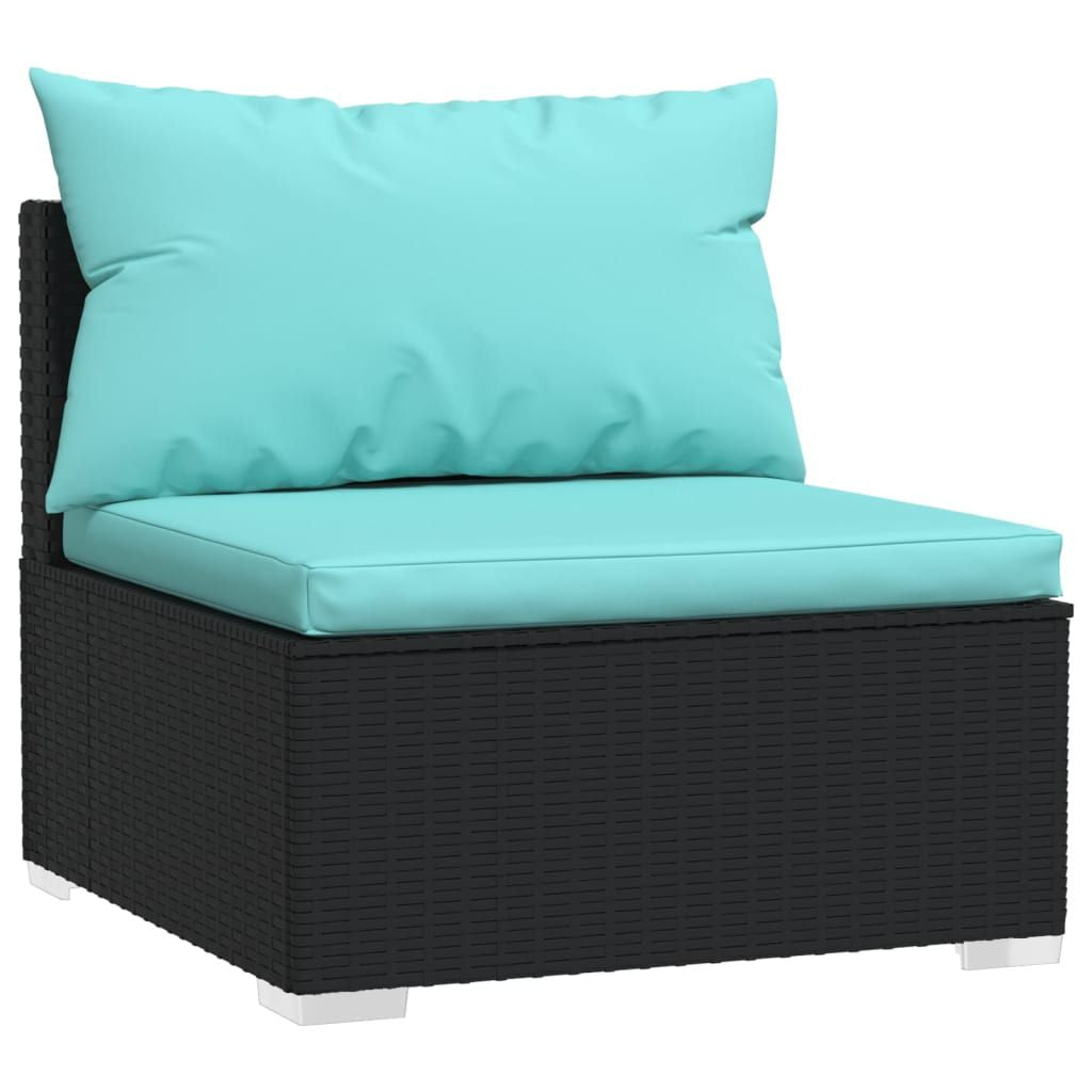 Patio Middle Sofa with Cushions Black Poly Rattan image 2