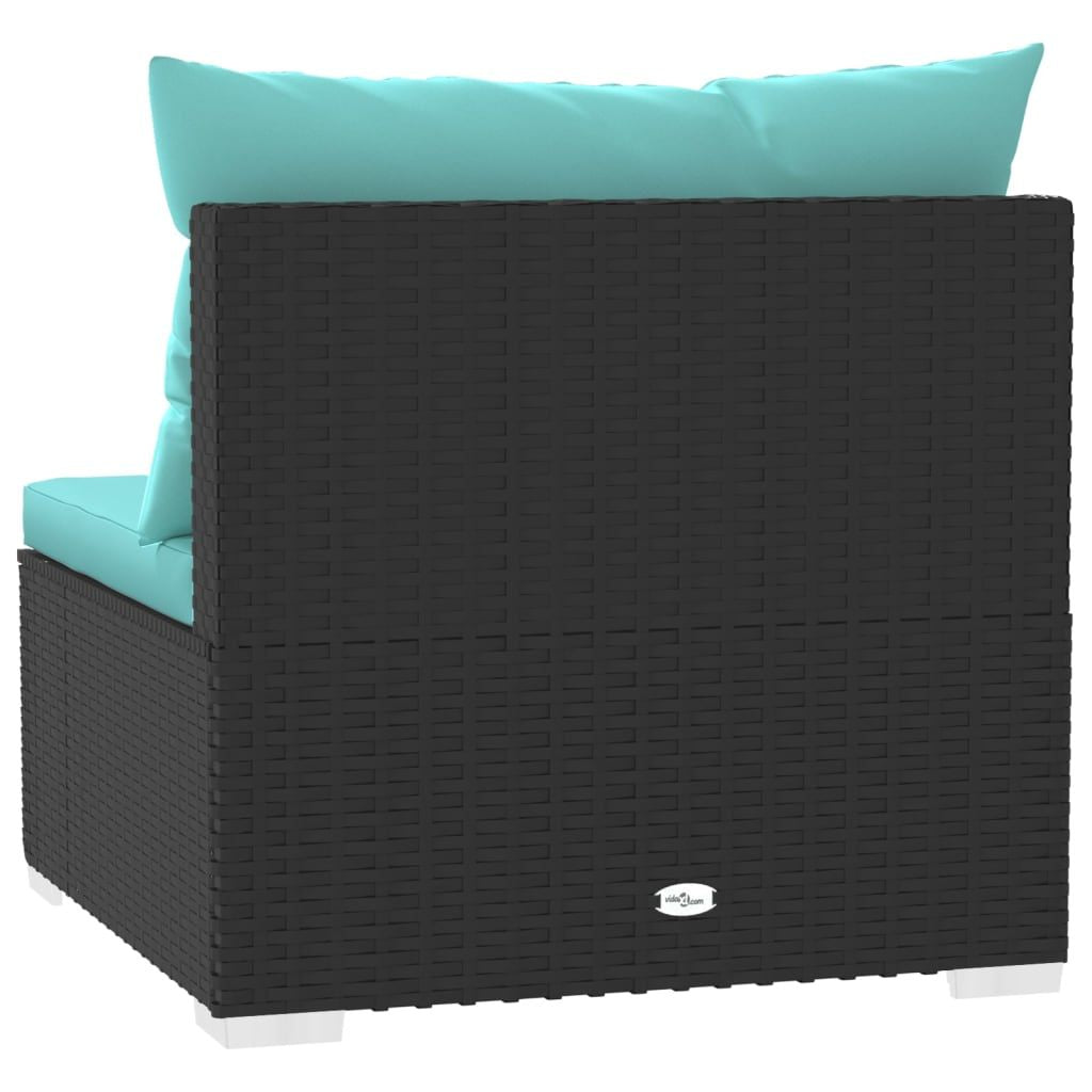 Patio Middle Sofa with Cushions Black Poly Rattan image 5