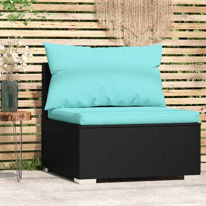 Patio Middle Sofa with Cushions Black Poly Rattan image 1