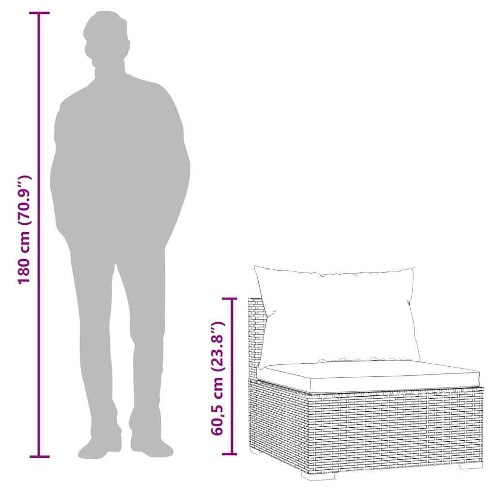 Patio Middle Sofa with Cushions Black Poly Rattan image 8