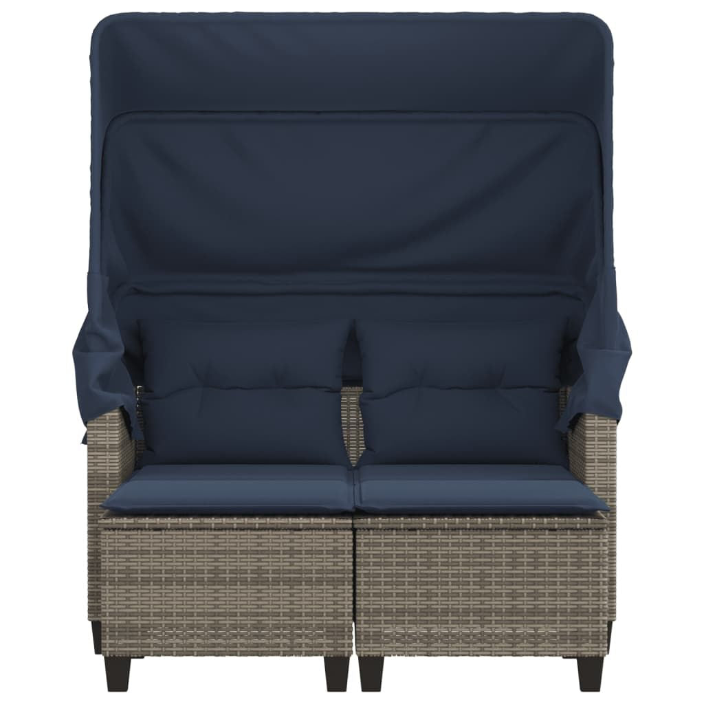 Patio Sofa 2-Seater with Canopy and Stools Gray Poly Rattan image 5