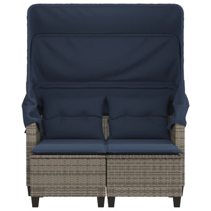 Patio Sofa 2-Seater with Canopy and Stools Gray Poly Rattan image 5