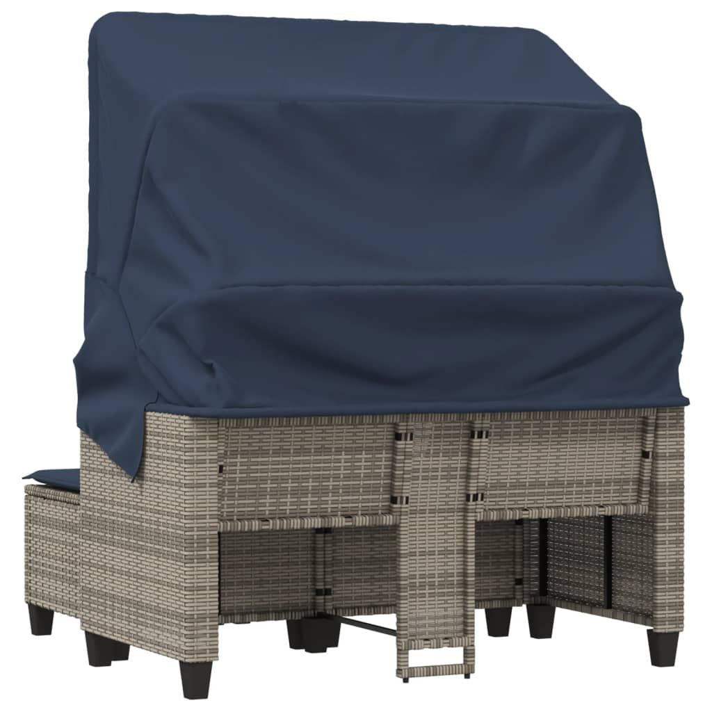 Patio Sofa 2-Seater with Canopy and Stools Gray Poly Rattan image 7