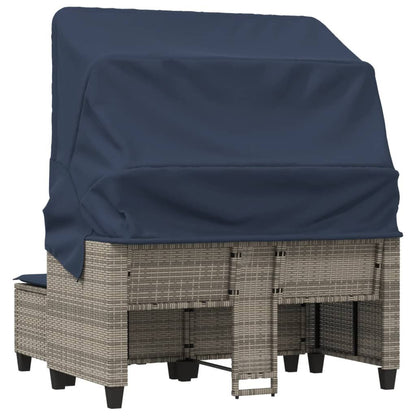 Patio Sofa 2-Seater with Canopy and Stools Gray Poly Rattan image 7