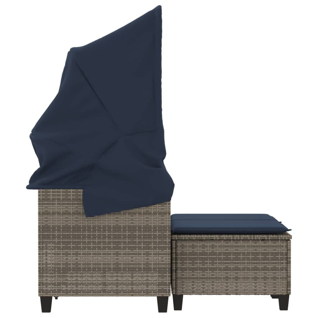 Patio Sofa 2-Seater with Canopy and Stools Gray Poly Rattan image 6