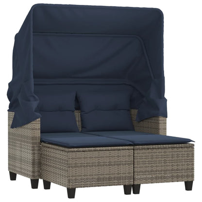 Patio Sofa 2-Seater with Canopy and Stools Gray Poly Rattan image 2