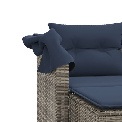 Patio Sofa 2-Seater with Canopy and Stools Gray Poly Rattan image 9
